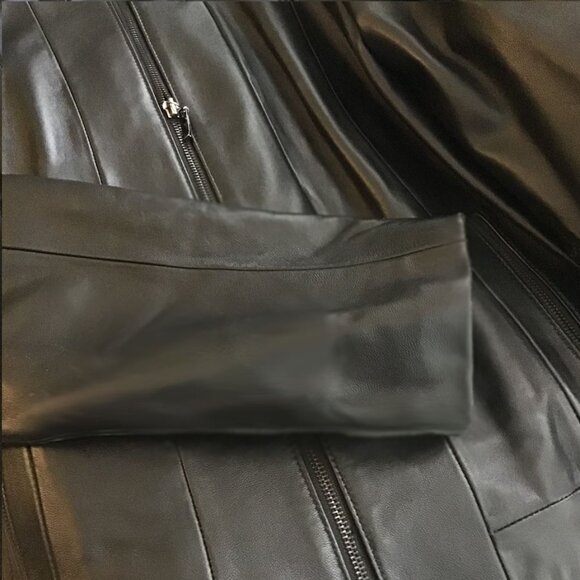 Kenneth Cole Reaction Black Collar Leather Coat - Picture 10 of 15